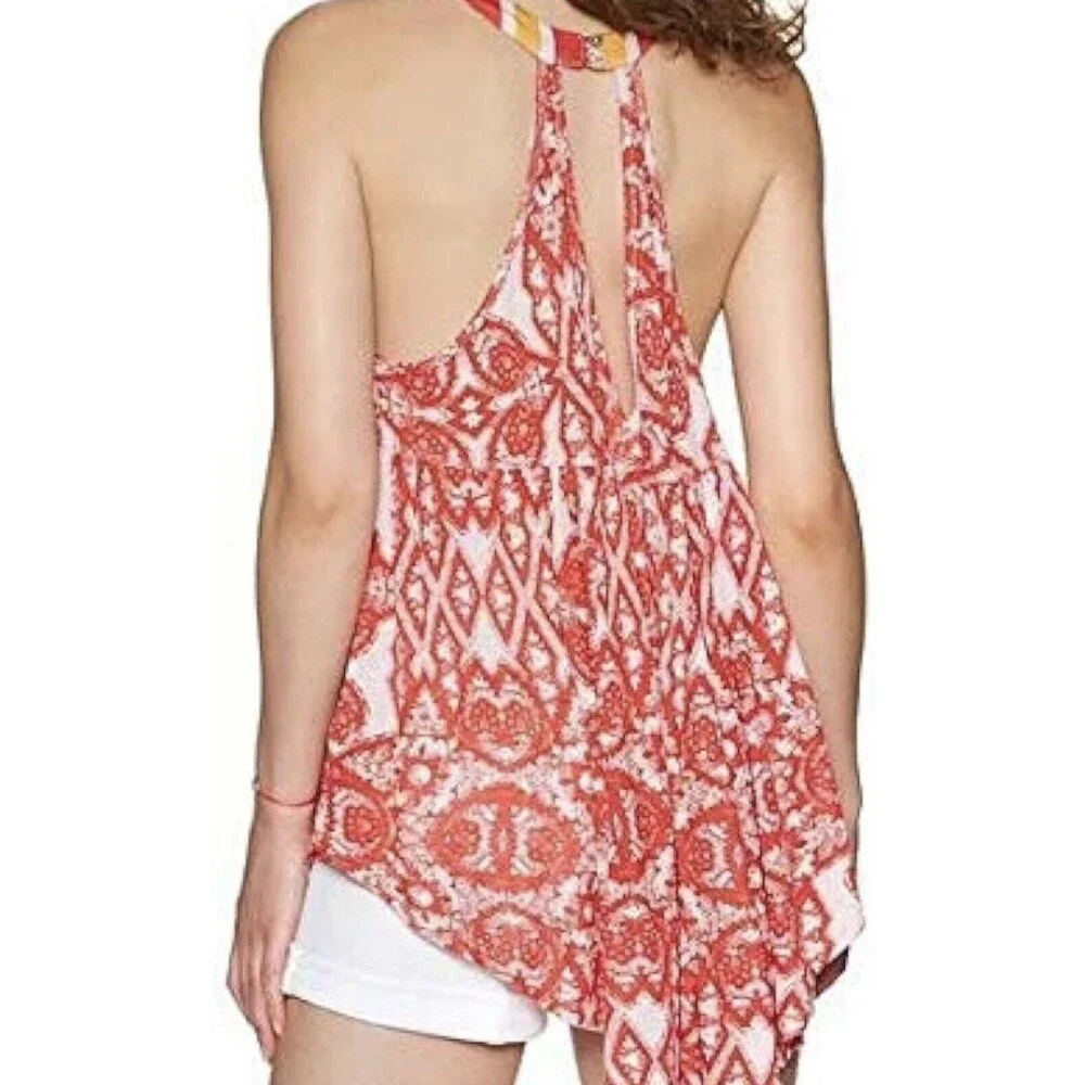 NEW Free People Knit Swing Tunic Top Sz. L Lavender Combo Floral Sleeveless